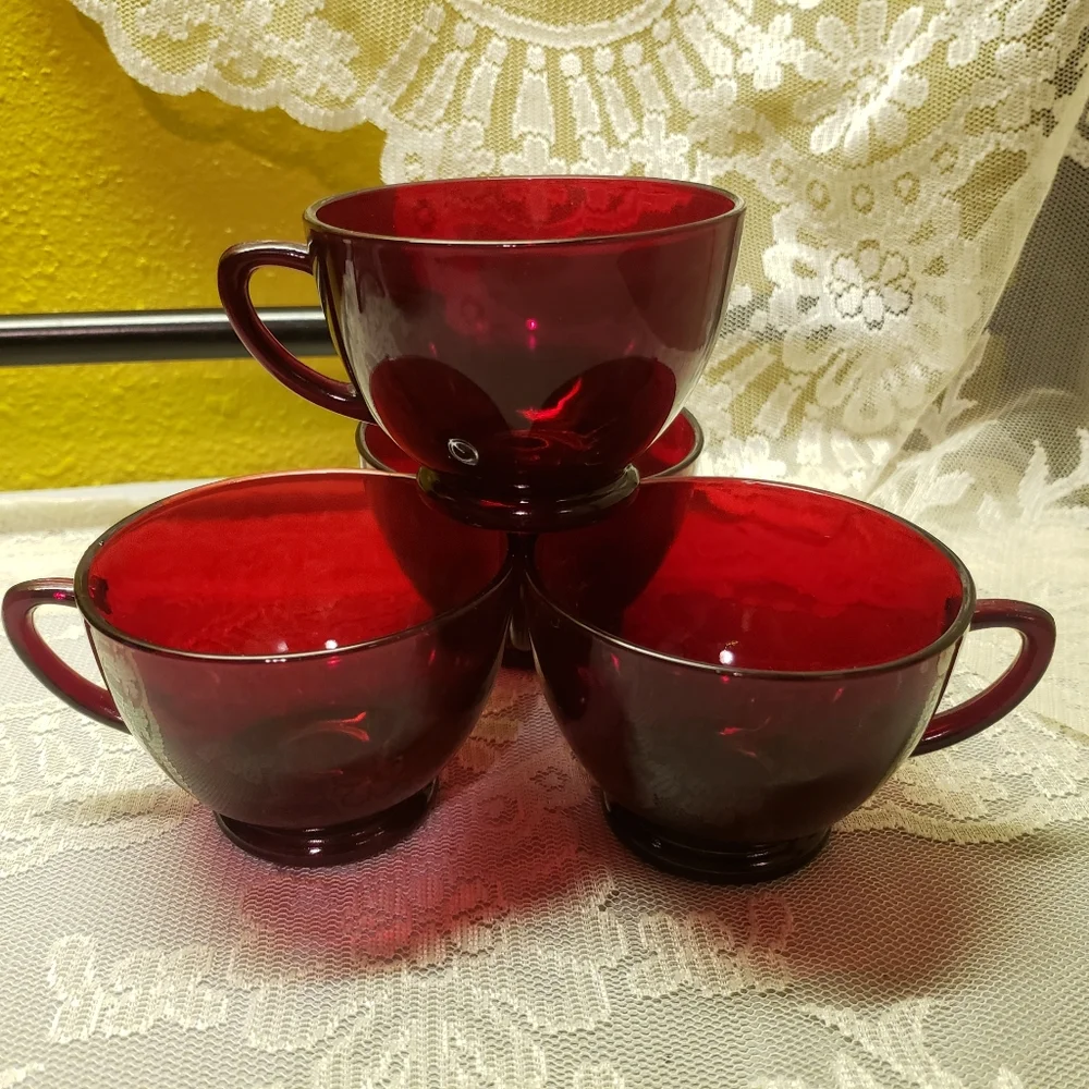 4 Vtg 1938-Royal Ruby Red Glass Tea/Punch/Snack Cups